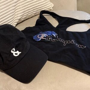 Champion Black Tank and Cap Set with Blue Logo